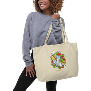 "Food is Delicious" Large Organic Tote Bag