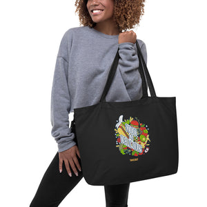 "Food is Delicious" Large Organic Tote Bag